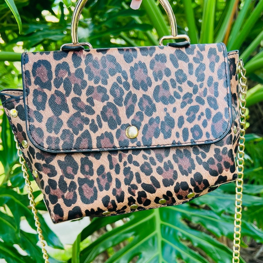 Leopard Print Handbag with Gold Accents